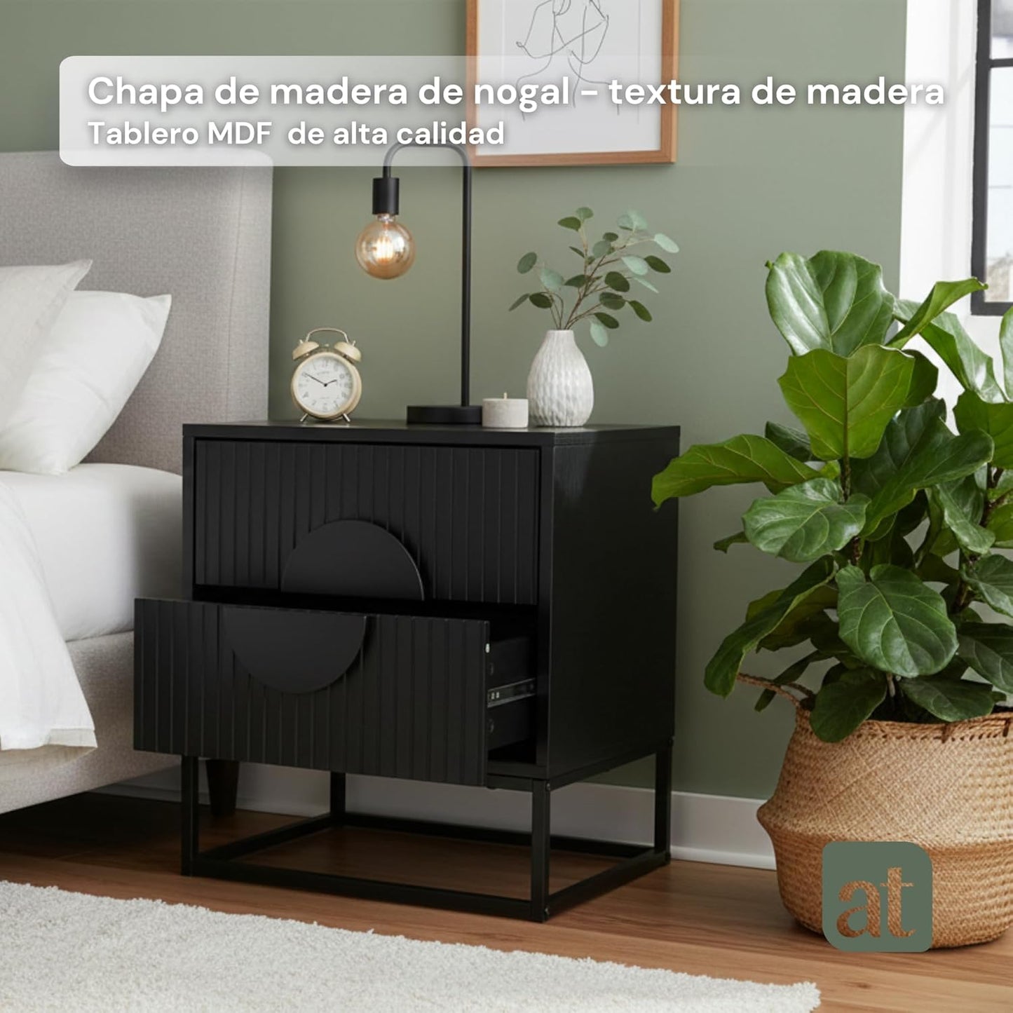 Buró 2 cajones para recámara minimalista -negro con negro