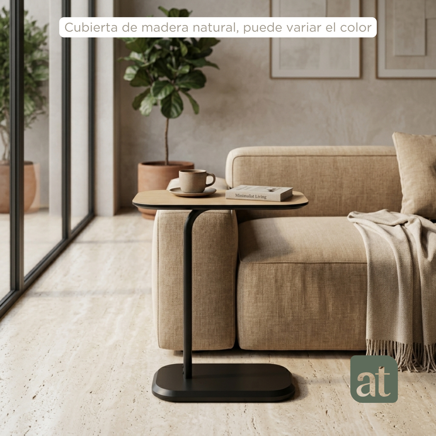 Mesa Auxiliar Minimalista para Sala  Cama sofá - Mesa Lateral  negro-natural