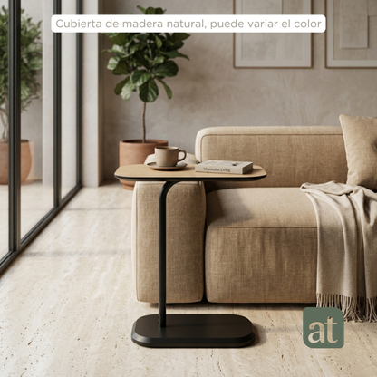 Mesa Auxiliar Minimalista para Sala  Cama sofá - Mesa Lateral  negro-natural
