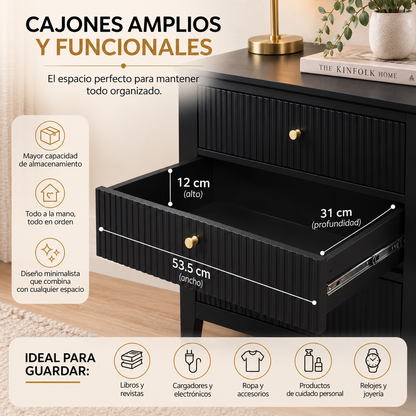 Buró para Recámara Minimalista - Buros Muebles para recamara Anchos, cajonera Mediana de Madera MDF con 3 Cajones - Mesa Auxiliar - 65x40x61.5 cm - Mesa de Noche Ancha