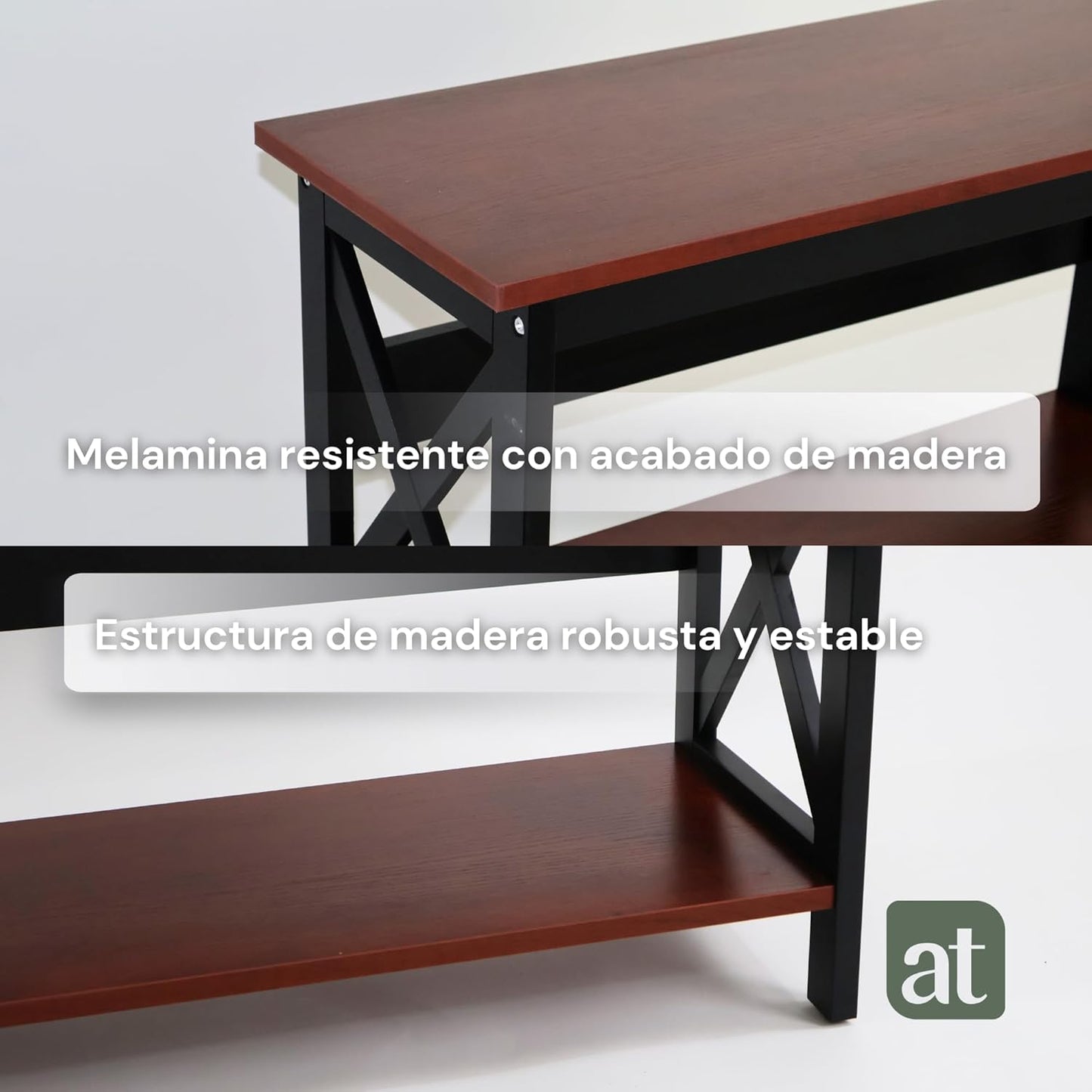 Credenza Recibidor Moderna - Mesa para Recibidor Entrada con 3 Repisas de Madera (Negro con café)