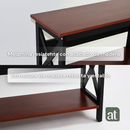 Credenza Recibidor Moderna - Mesa para Recibidor Entrada con 3 Repisas de Madera (Negro con café)