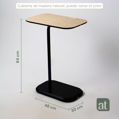 Mesa Auxiliar Minimalista para Sala  Cama sofá - Mesa Lateral  negro-natural