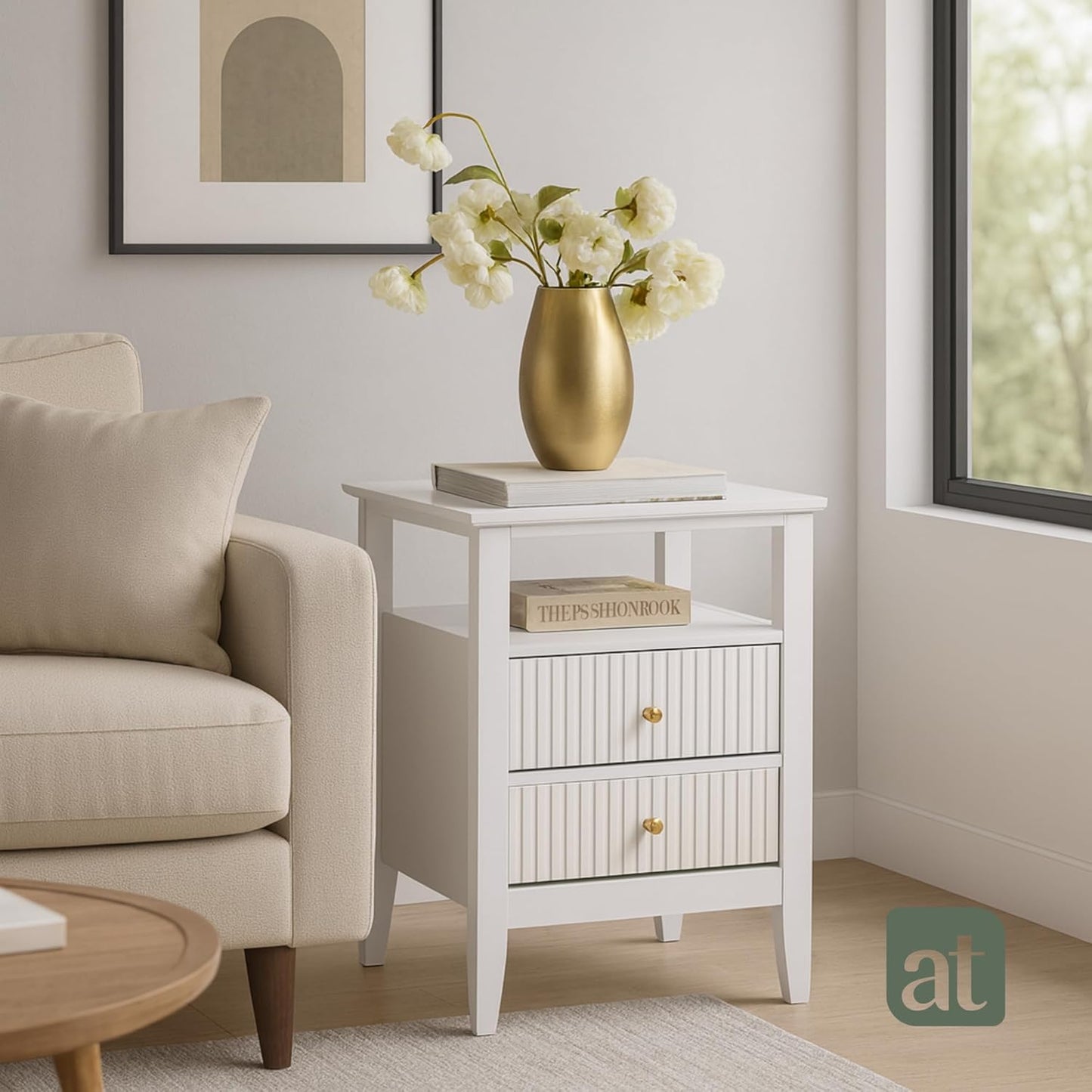 Buró Odette blanco 2 cajones y 1 repisa