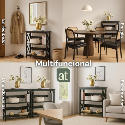 Credenza Recibidor Moderna - Mesa para Recibidor Entrada con 3 Repisas de Madera (Negro)