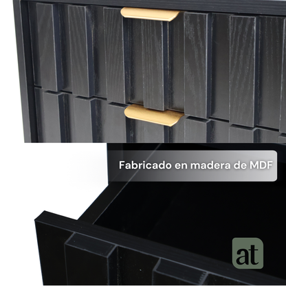 ALTALIA DECO HOME Buró para Recámara Moderno - Mesa de Noche 3 Cajones Almacenamiento - Buro Minimalista Lambrín - 60x48x40cm - Buro Madera MDF - Buros Recámara Mesita Noche Auxiliar (Negro 3 Cajones)