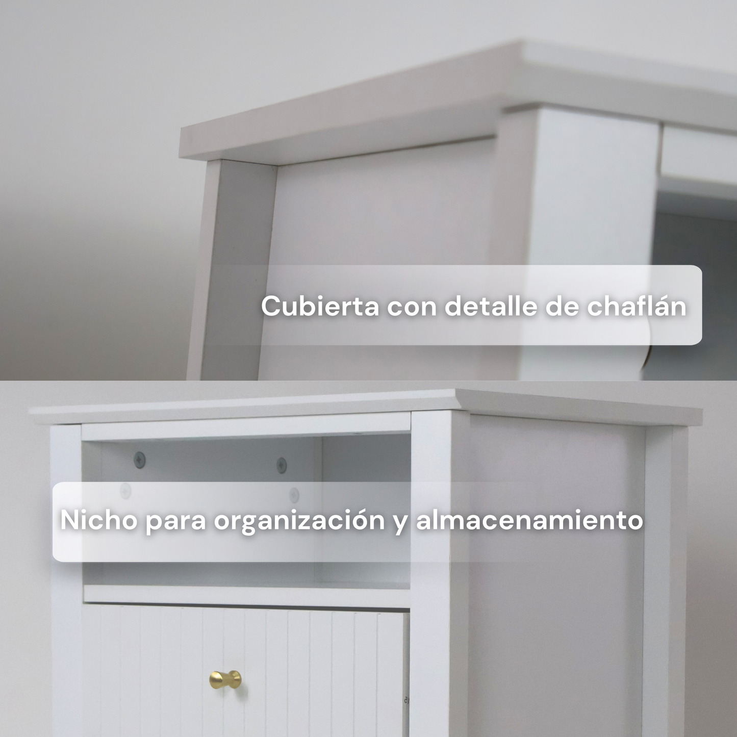 ALTALIA DECO HOME Buró de Madera - Buros para recamara Estilo Moderno Contemporáneo - Mesa de Noche 2 Cajones con Herrajes Dorados y 1 Repisa - Buro para Recámara o Sala Mesita Auxiliar (Blanco)