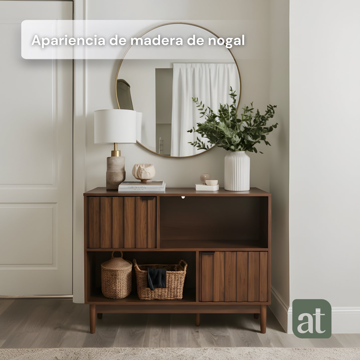 Credenza/Buffetero color nogal con 2 repisas y 2 puertas