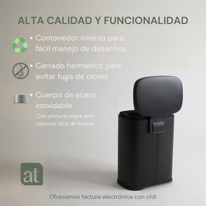 Bote de basura de acero inoxidable negro 5 Litros con pedal y tapa Negro