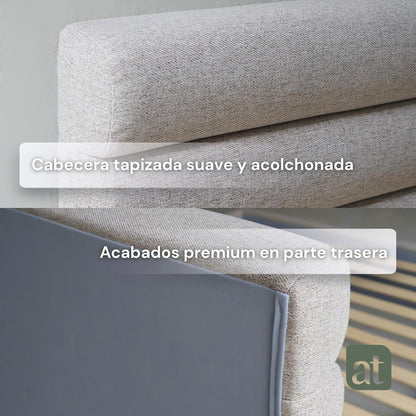 Base Cama con Cabecera Recamara Fácil Armado QUEEN SIZE