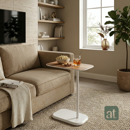 Mesa Auxiliar Minimalista para Sala  Cama sofá - Mesa Lateral blanco-café