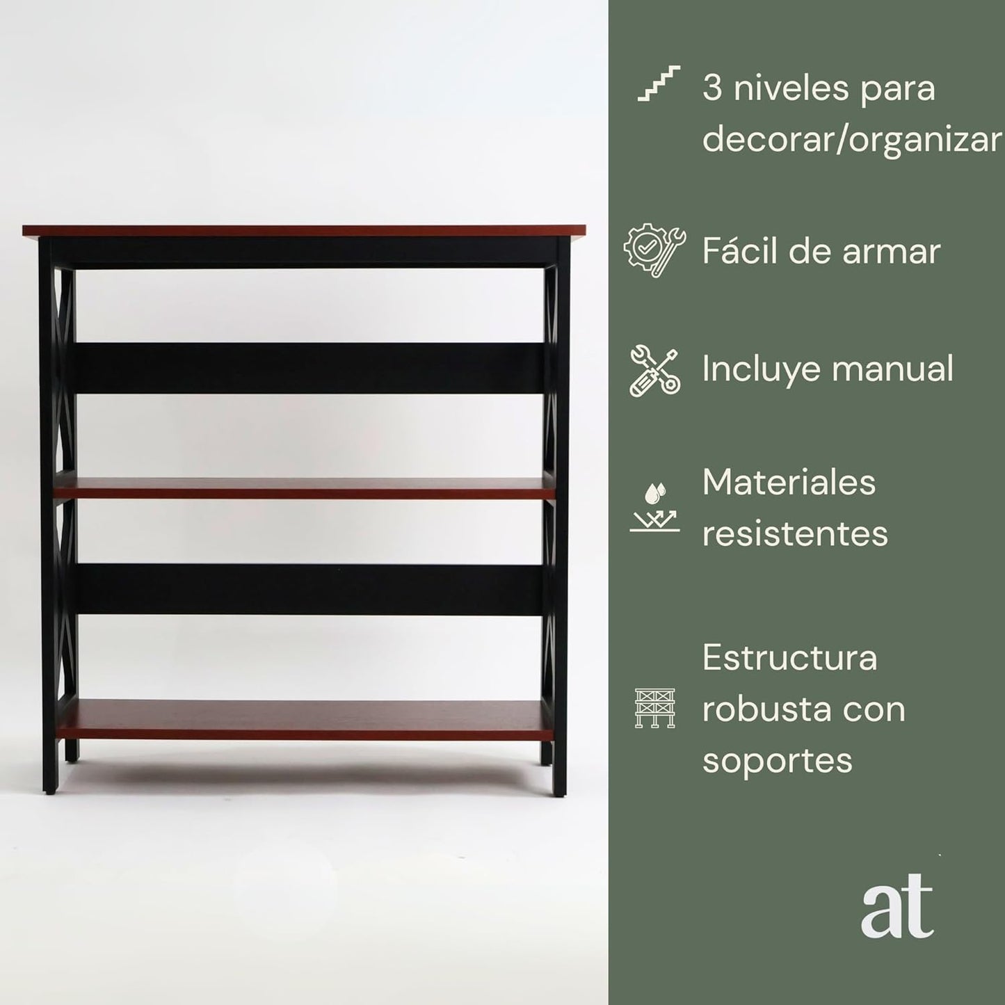 Credenza Recibidor Moderna - Mesa para Recibidor Entrada con 3 Repisas de Madera (Negro con café)