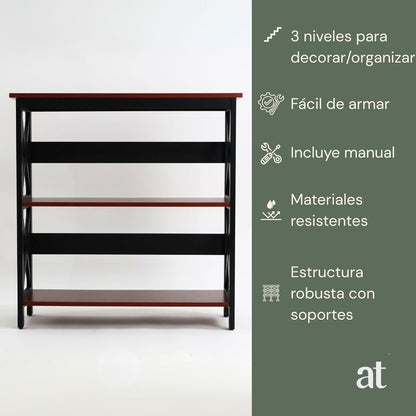 Credenza Recibidor Moderna - Mesa para Recibidor Entrada con 3 Repisas de Madera (Negro con café)