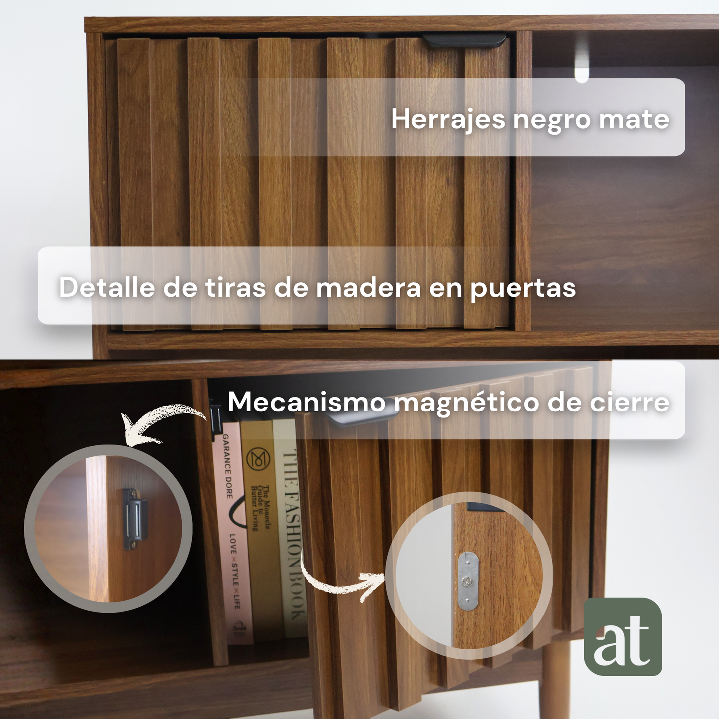 Credenza/Buffetero color nogal con 2 repisas y 2 puertas