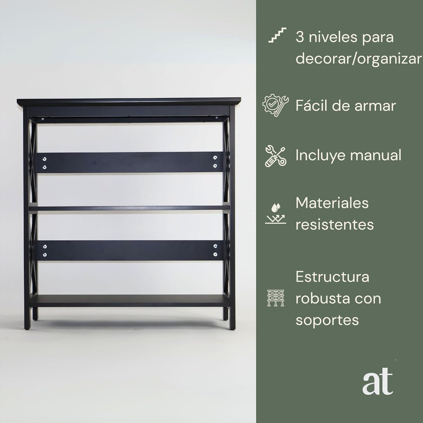 Credenza Recibidor Moderna - Mesa para Recibidor Entrada con 3 Repisas de Madera (Negro)