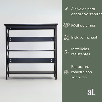 Credenza Recibidor Moderna - Mesa para Recibidor Entrada con 3 Repisas de Madera (Negro)