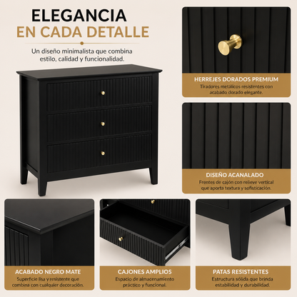 Buró para Recámara Minimalista - Buros Muebles para recamara Anchos, cajonera Mediana de Madera MDF con 3 Cajones - Mesa Auxiliar - 65x40x61.5 cm - Mesa de Noche Ancha