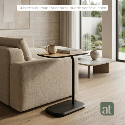 Mesa Auxiliar Minimalista para Sala  Cama sofá - Mesa Lateral  negro-natural