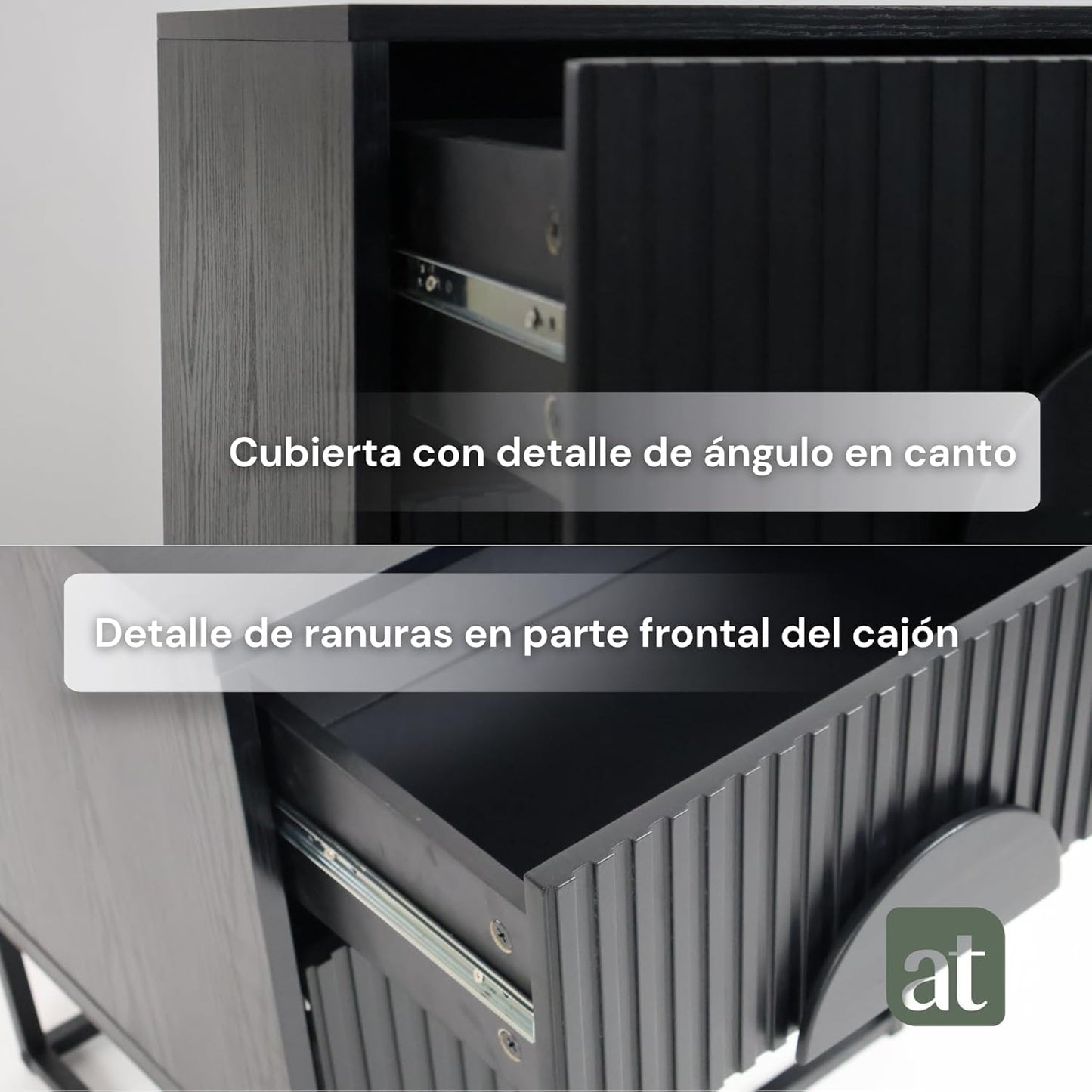 Buró 2 cajones para recámara minimalista -negro con negro