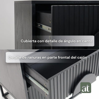 Buró 2 cajones para recámara minimalista -negro con negro