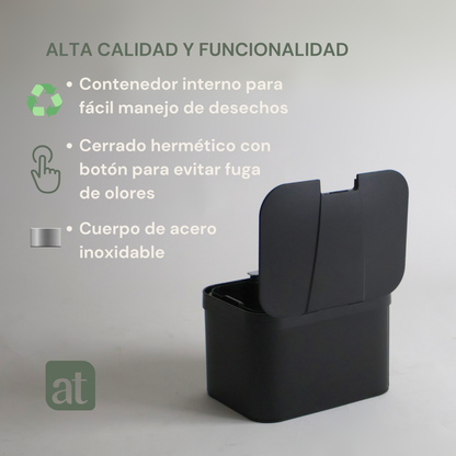 Bote de basura negro pequeño de repisa para cocina 5 Litros con tapa