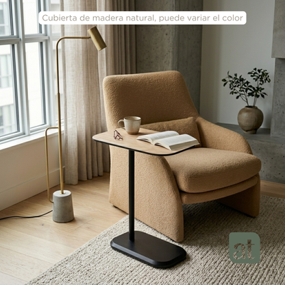 Mesa Auxiliar Minimalista para Sala  Cama sofá - Mesa Lateral  negro-natural