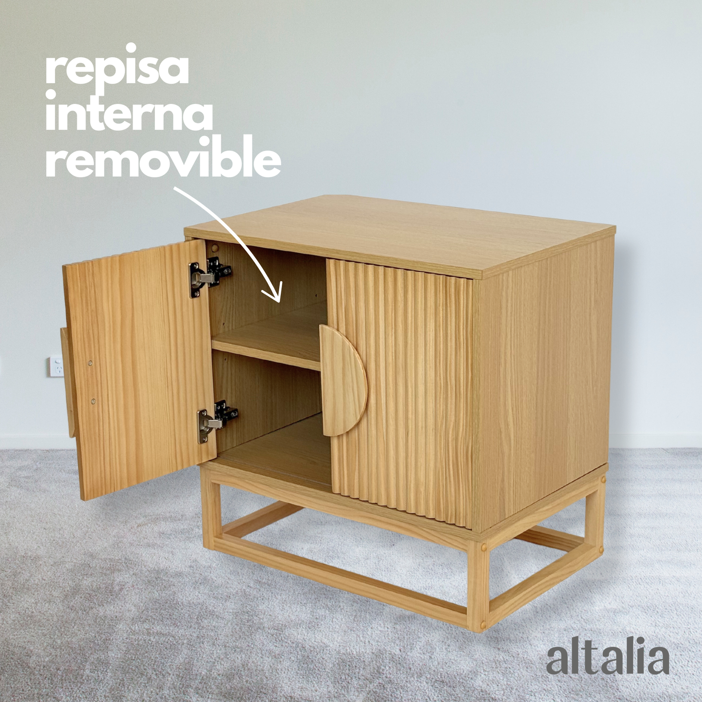 Buró para Recámara de Madera Minimalista Moderno (Natural) con 2 puertas