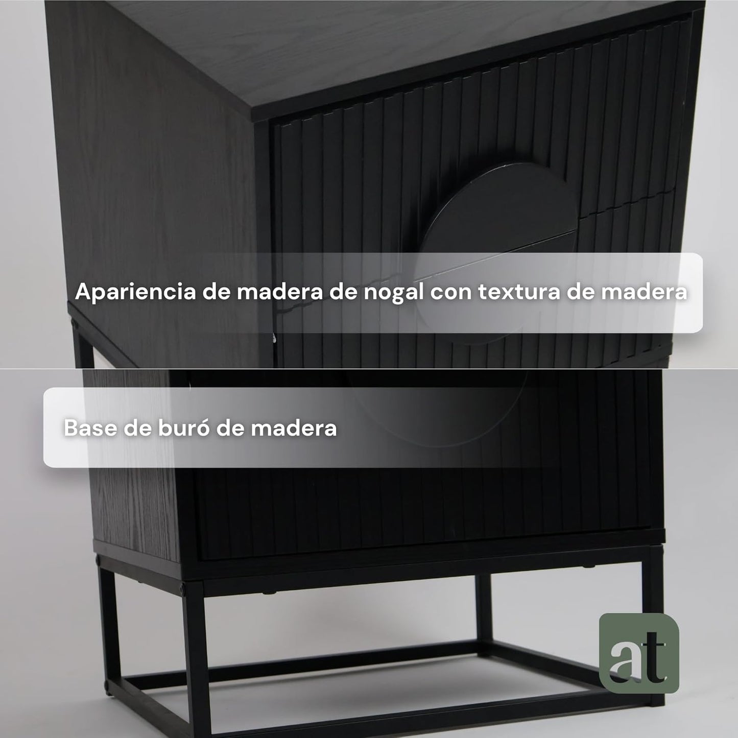 Buró 2 cajones para recámara minimalista -negro con negro