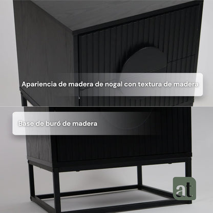 Buró 2 cajones para recámara minimalista -negro con negro