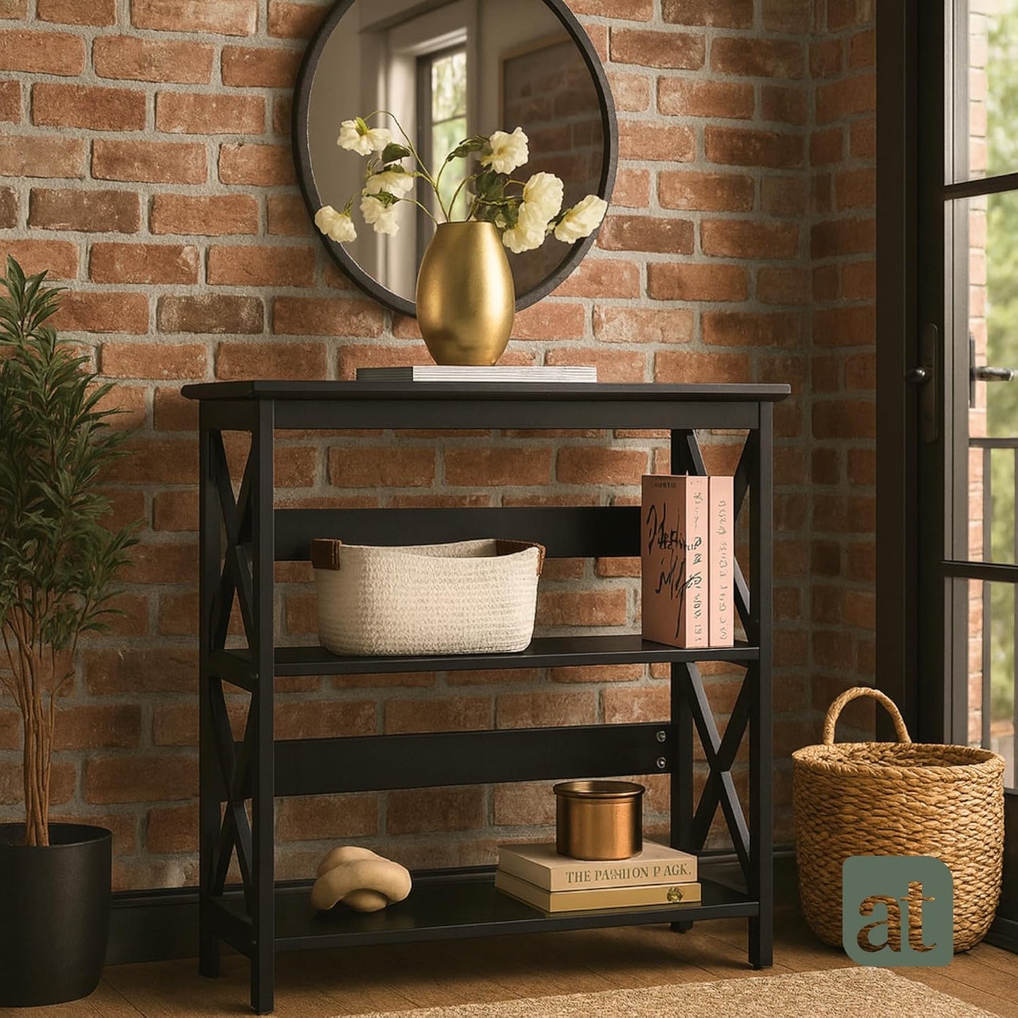 Credenza Recibidor Moderna - Mesa para Recibidor Entrada con 3 Repisas de Madera (Negro)