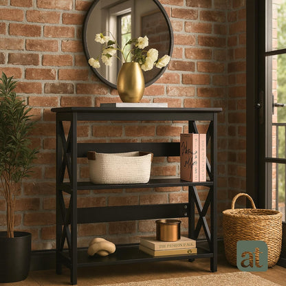 Credenza Recibidor Moderna - Mesa para Recibidor Entrada con 3 Repisas de Madera (Negro)