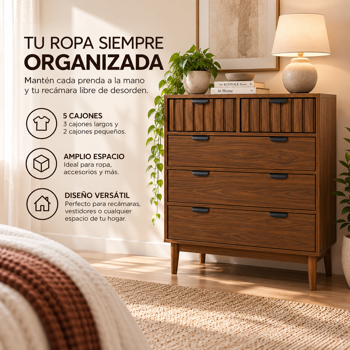Cajonera Alta Modelo Arno - 80x40x101 cm - Cómoda 5 cajones