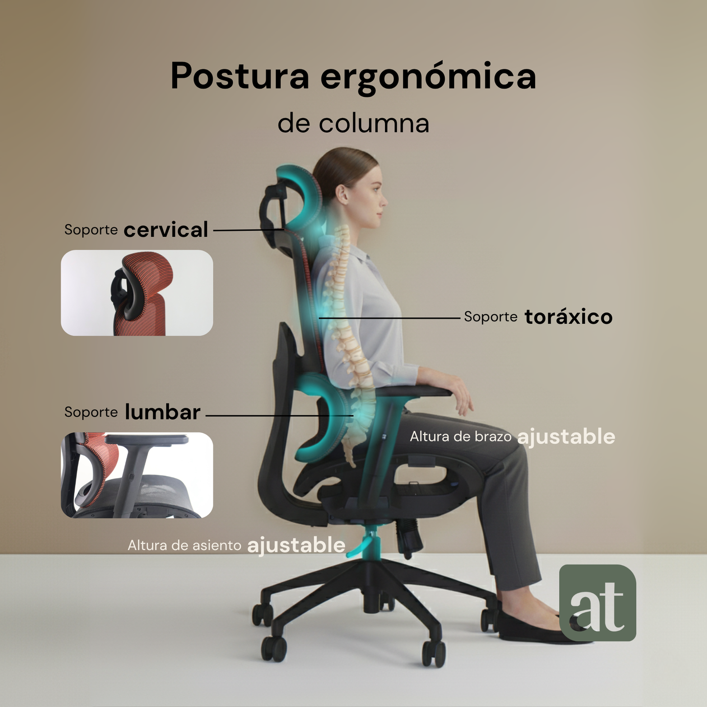 Silla Oficina Ergonómica Soporte Lumbar Silla de Malla para Oficina Asiento Ajustable