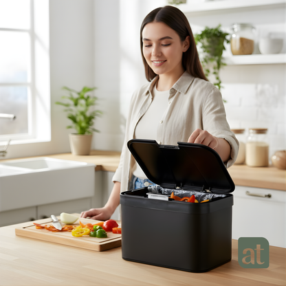 Bote de basura negro pequeño de repisa para cocina 5 Litros con tapa