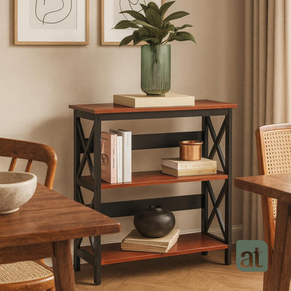 Credenza Recibidor Moderna - Mesa para Recibidor Entrada con 3 Repisas de Madera (Negro con café)