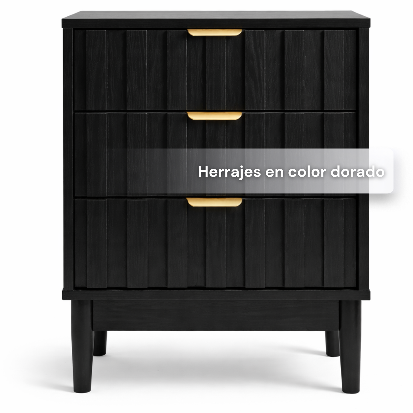 ALTALIA DECO HOME Buró para Recámara Moderno - Mesa de Noche 3 Cajones Almacenamiento - Buro Minimalista Lambrín - 60x48x40cm - Buro Madera MDF - Buros Recámara Mesita Noche Auxiliar (Negro 3 Cajones)