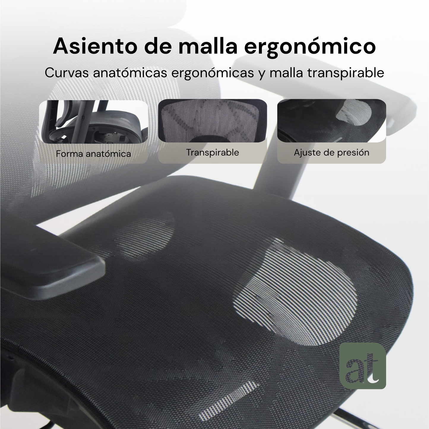 Silla Oficina Ergonómica Soporte Lumbar Silla de Malla para Oficina Asiento Ajustable Negra con reposapies