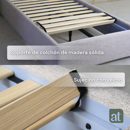 Base Cama con Cabecera Recamara Fácil Armado INDIVIDUAL