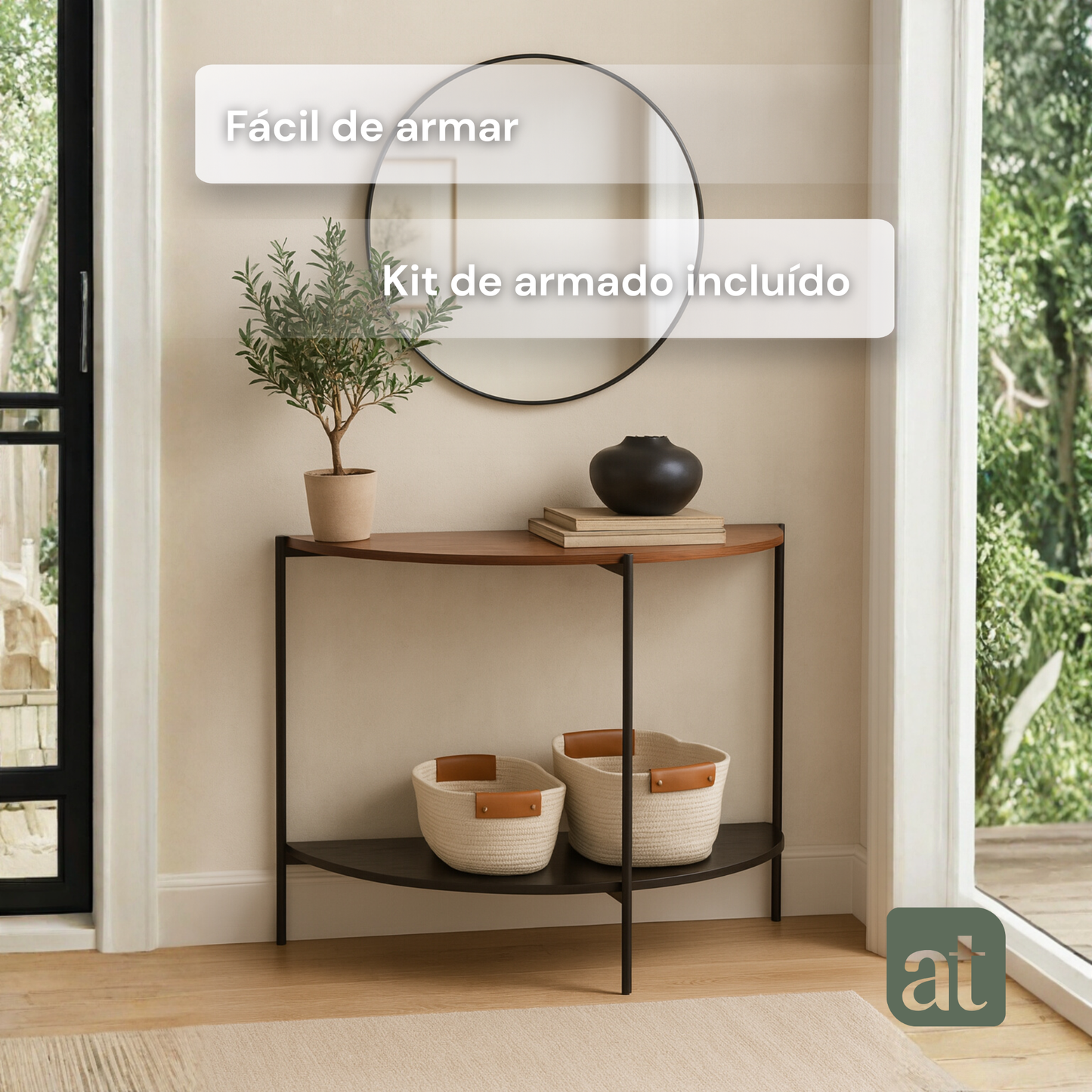 Credenza/Recibidor de 2 repisas café y nogal