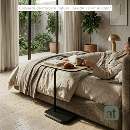 Mesa Auxiliar Minimalista para Sala  Cama sofá - Mesa Lateral  negro-natural
