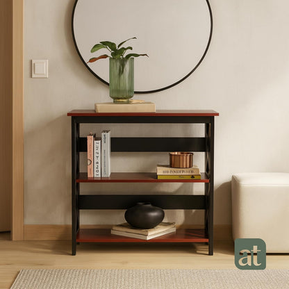 Credenza Recibidor Moderna - Mesa para Recibidor Entrada con 3 Repisas de Madera (Negro con café)