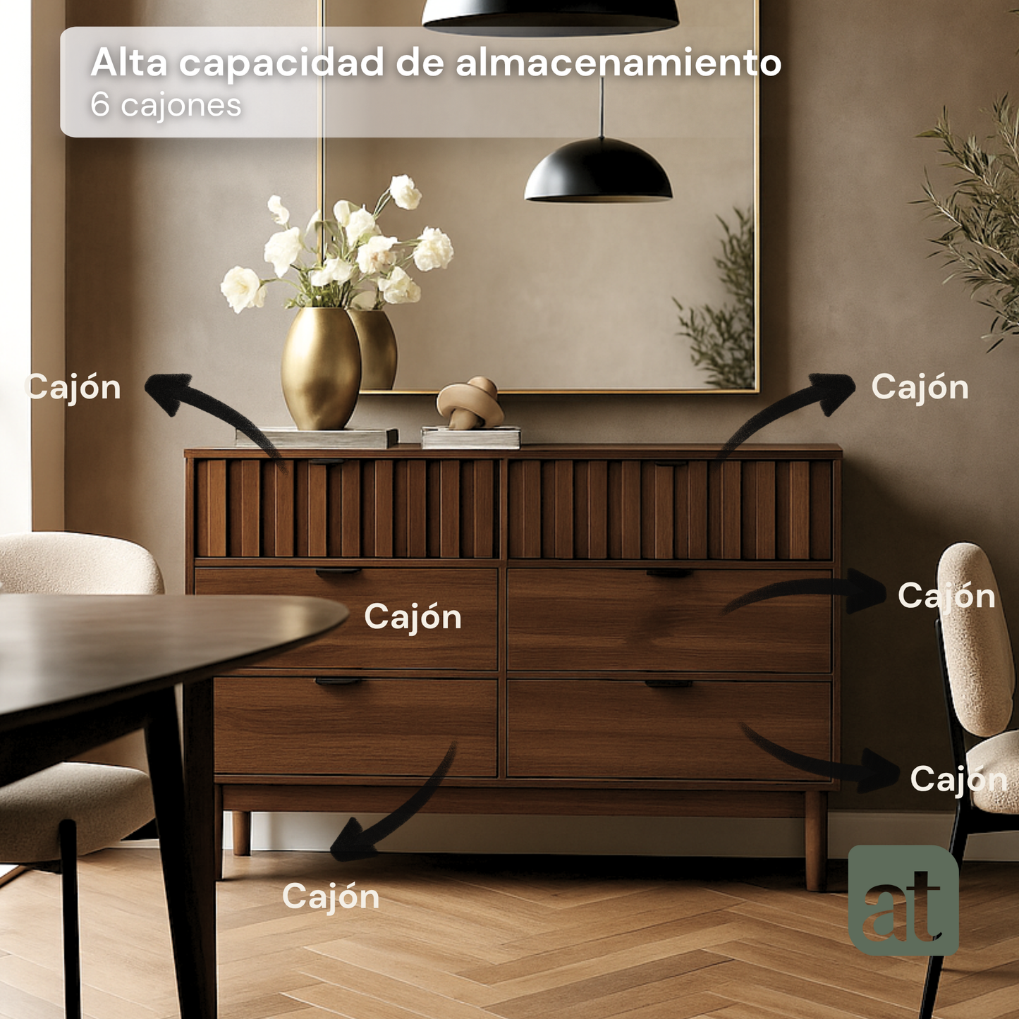 Cómoda/Cajonera color nogal con 6 cajones