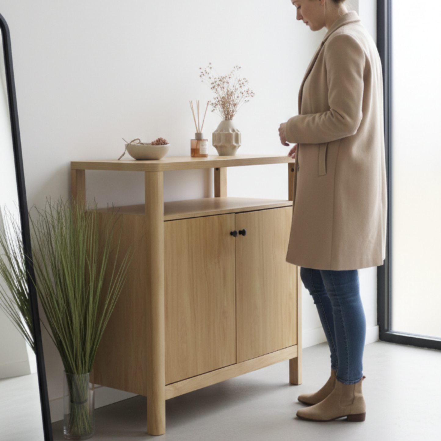 ALTALIA DECO HOME Credenza Bufetera de Madera MDF - Mueble Bufetero Moderno para Comedor/Sala TV - 2 Puertas, Repisa Interior - Credenza Muebles para Recámara - 80x40x80 cm