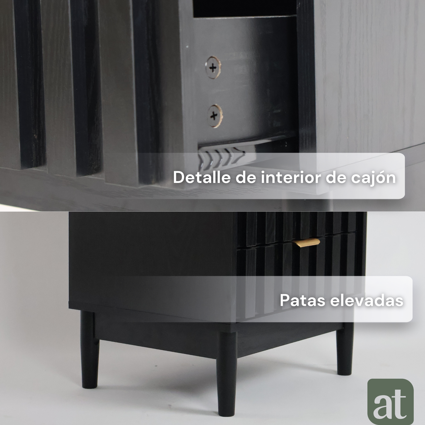 ALTALIA DECO HOME Buró para Recámara Moderno - Mesa de Noche 3 Cajones Almacenamiento - Buro Minimalista Lambrín - 60x48x40cm - Buro Madera MDF - Buros Recámara Mesita Noche Auxiliar (Negro 3 Cajones)