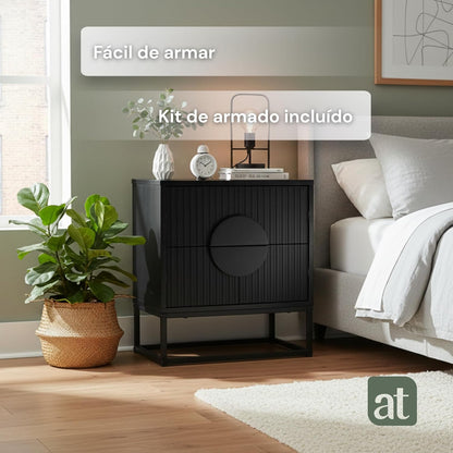 Buró 2 cajones para recámara minimalista -negro con negro