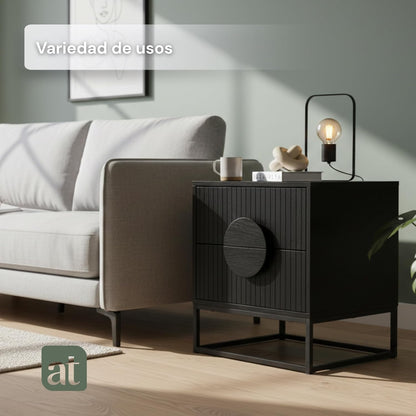 Buró 2 cajones para recámara minimalista -negro con negro