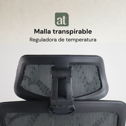 Silla Oficina Ergonómica Soporte Lumbar Silla de Malla para Oficina Asiento Ajustable Negra con reposapies