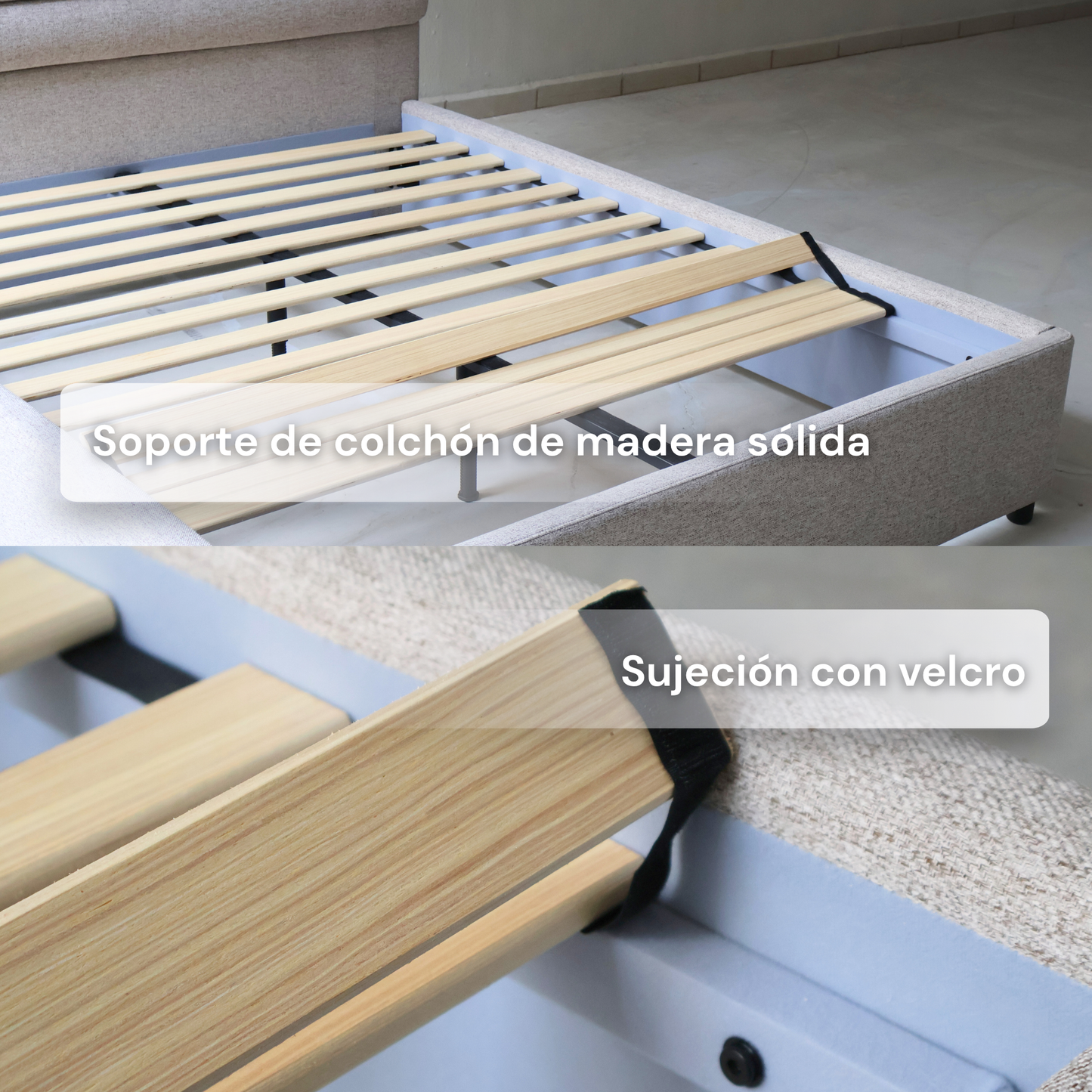 Base Cama con Cabecera Recamara Fácil Armado