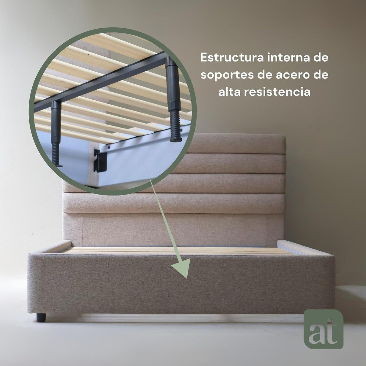 Base Cama con Cabecera Recamara Fácil Armado MATRIMONIAL