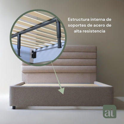 Base Cama con Cabecera Recamara Fácil Armado MATRIMONIAL